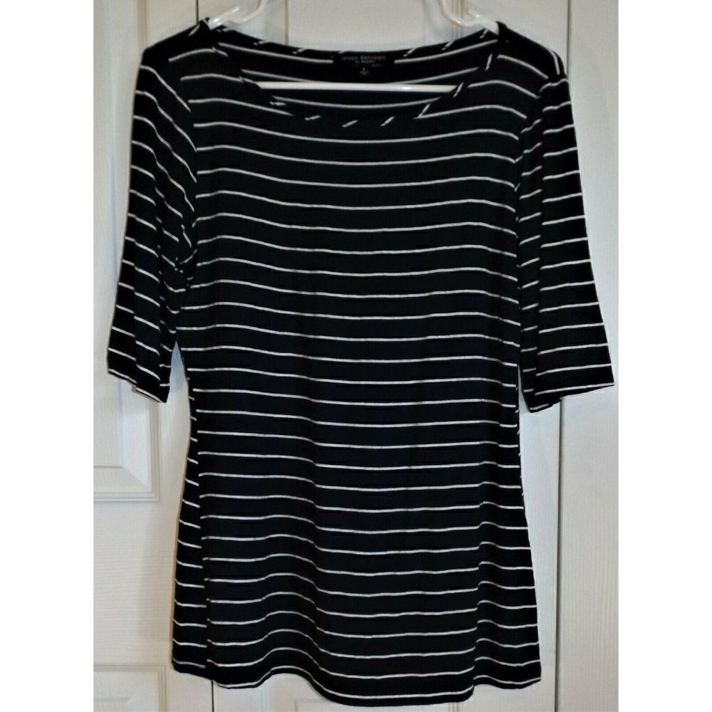 Green Envelope L navy & white striped 3/4 sleeve boat neck work office